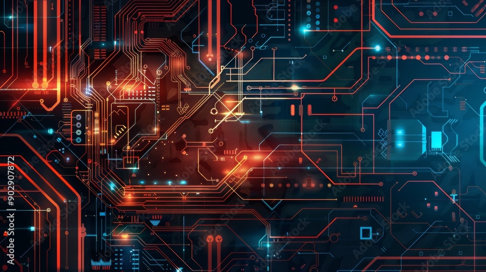 Futuristic abstract 2D illustration of an electronic circuit technology background. Futuristic abstract 2D illustration of an electronic circuit technology background.