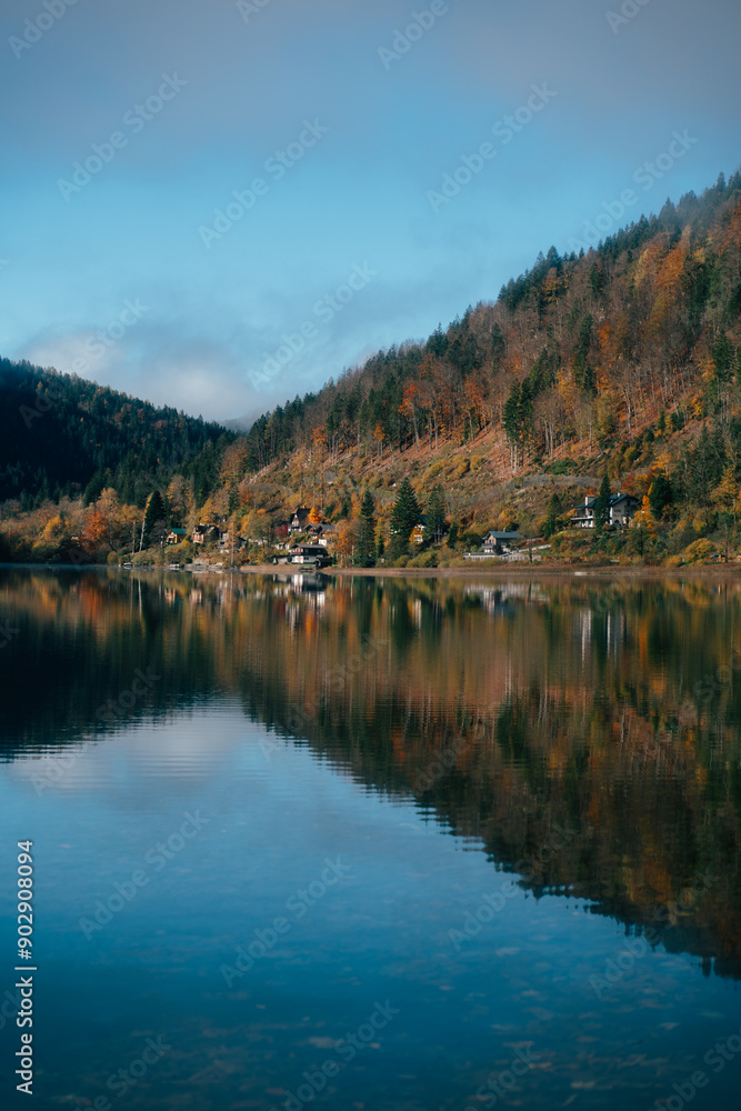 Tranquil Autumn Lakeside View With Reflections of Colorful Trees in Norway Tranquil Autumn Lakeside View With Reflections of Colorful Trees in Norway