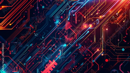 Futuristic abstract 2D illustration of an electronic circuit technology background.