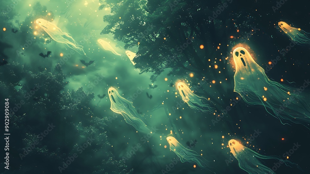 Glowing Ghosts in a Spooky Forest. Glowing Ghosts in a Spooky Forest.
