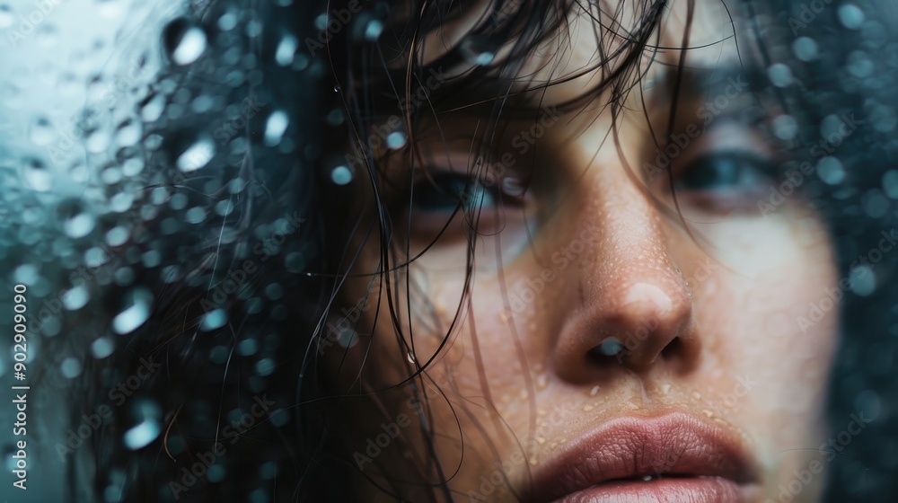 A close-up photograph shows a person behind a glass window with raindrops, capturing the raw and emotive expressions reflected through the wet glass surface. A close-up photograph shows a person behind a glass window with raindrops, capturing the raw and emotive expressions reflected through the wet glass surface.