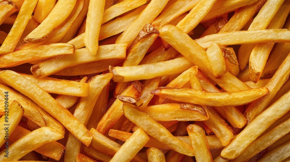 Detailed shot of golden, crispy French fries with an emphasis on their texture and mouthwatering appeal. Perfect for fast food and snack imagery. Detailed shot of golden, crispy French fries with an emphasis on their texture and mouthwatering appeal. Perfect for fast food and snack imagery.