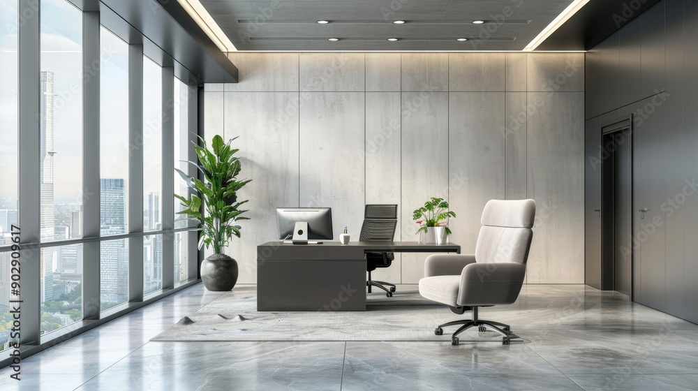 Modern Office Interior with City View. Modern Office Interior with City View.