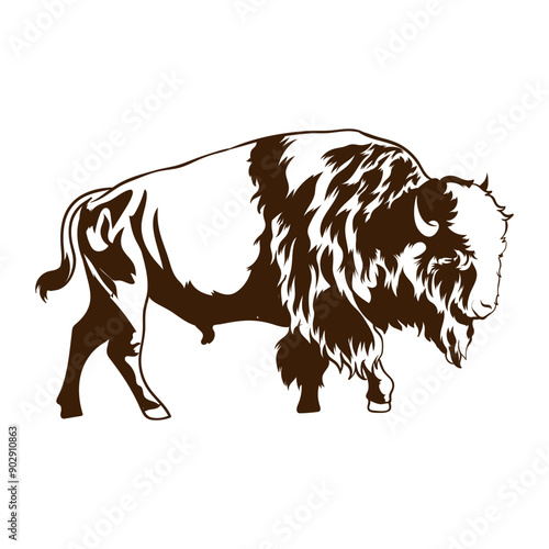a bison white background separately