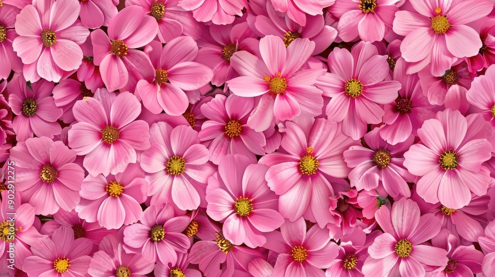 Pink cosmos flowers in bloom, creating a seamless pattern across a field in a vibrant garden setting Pink cosmos flowers in bloom, creating a seamless pattern across a field in a vibrant garden setting