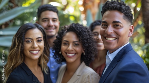 Diverse Group of Smiling Hispanic or Latinx Professionals Outdoors