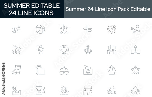 WebCollection of 24 summer editable line icons. These design elements are suitable for your projects and are provided as vector illustrations."