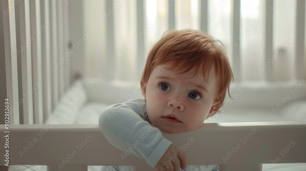 The curious baby in crib The curious baby in crib