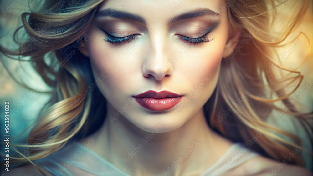 Fototapeta premium Glamorous blonde woman with flawless makeup in close-up studio portrait