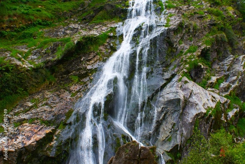 Ireland Powerscourt Waterfall. Cliffs with waterfall. 