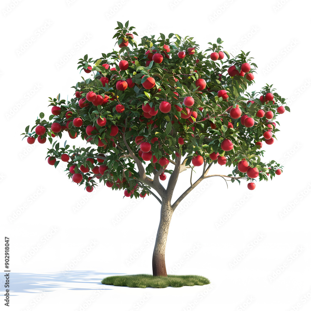 Lush Apple Tree Full of Red Fruit on a Plain Background Lush Apple Tree Full of Red Fruit on a Plain Background