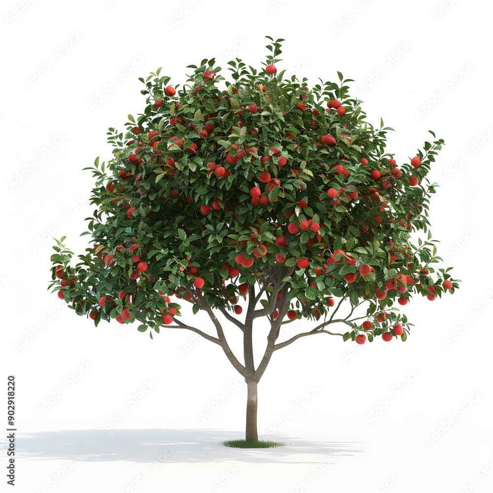 Lush Apple Tree Full of Red Fruit on a Plain Background Lush Apple Tree Full of Red Fruit on a Plain Background