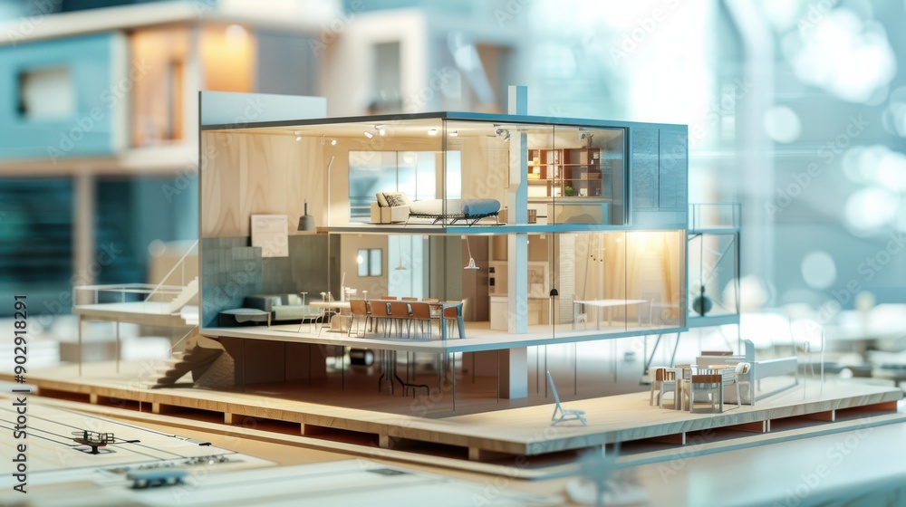 Modern Architectural Model Displayed in a Design Studio During Daylight Hours Modern Architectural Model Displayed in a Design Studio During Daylight Hours