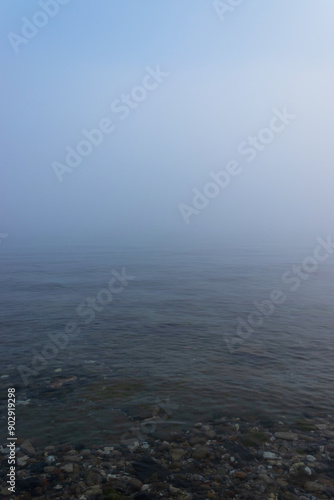 Foggy seascape, mystical look and atmosphere