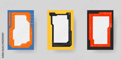 Abstract sci-fi frame. Hud interface design style. Digital futuristic frame element. Cyberpunk style. Design for banner, card, player card game, background.