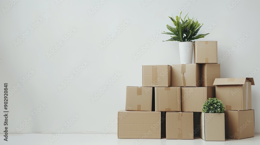A neatly stacked pile of cardboard boxes on a plain white background, perfectly symbolizing moving or storage organization. A neatly stacked pile of cardboard boxes on a plain white background, perfectly symbolizing moving or storage organization.