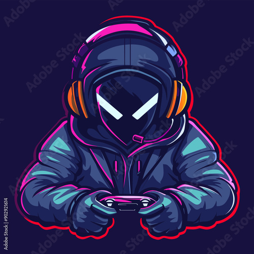 Gamer vector mascot logo design with modern illustration concept style for badge, emblem and tshirt printing. Gamer sticker. Gamer illustration for sport and esport team logotype
