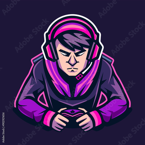 Gamer vector mascot logo design with modern illustration concept style for badge, emblem and tshirt printing. Gamer illustration for sport and esport team logotype. Gamer sticker