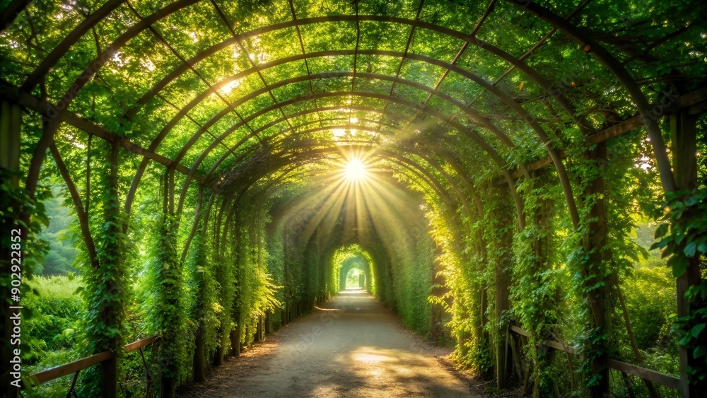 Obraz premium Sunlight Filtering Through Emerald Vines AI generated