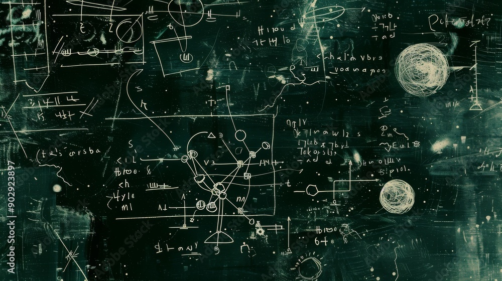 Many different math formulas written on chalkboard, closeup Many different math formulas written on chalkboard, closeup
