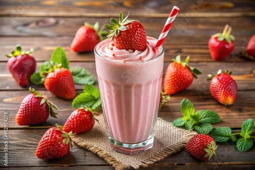 Strawberry milkshake in long glass