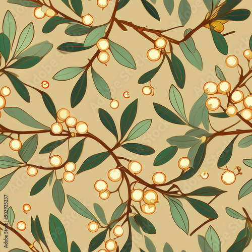 simple seamless pattern, 2d, cute, flat, illustartion, Christmas, minimalism, Mistletoe