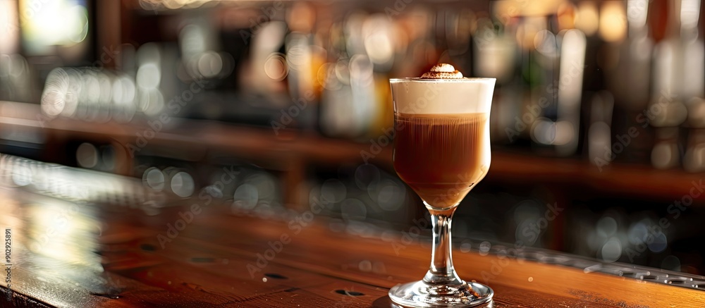 An Irish cream coffee cocktail displayed in a cocktail glass on a bar counter with a suitable copy space image An Irish cream coffee cocktail displayed in a cocktail glass on a bar counter with a suitable copy space image