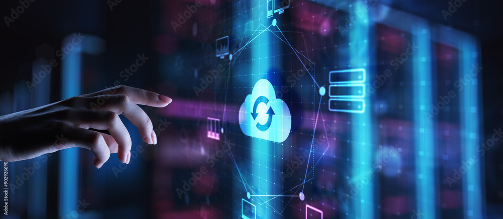 Fototapeta premium Cloud technology Computing and data storage. Internet and networking concept on virtual screen.