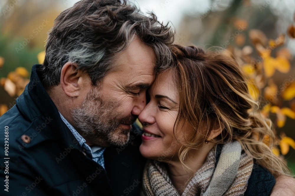 Fototapeta premium Portrait of a glad couple in their 40s having a romantic date