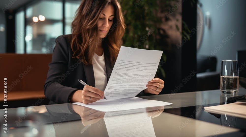 Woman working with documents business outfit Woman working with documents business outfit