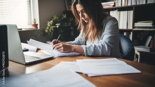 Woman working with documents business outfit 