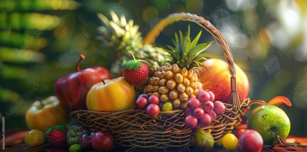 Fresh and Colorful Fruit Basket. Abundance and Health Concept Fresh and Colorful Fruit Basket. Abundance and Health Concept