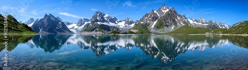 Wallpaper Mural Semi close-up of a picturesque mountain lake reflecting the surrounding peaks, more clarity with clear light and sharp focus, high detailed Torontodigital.ca
