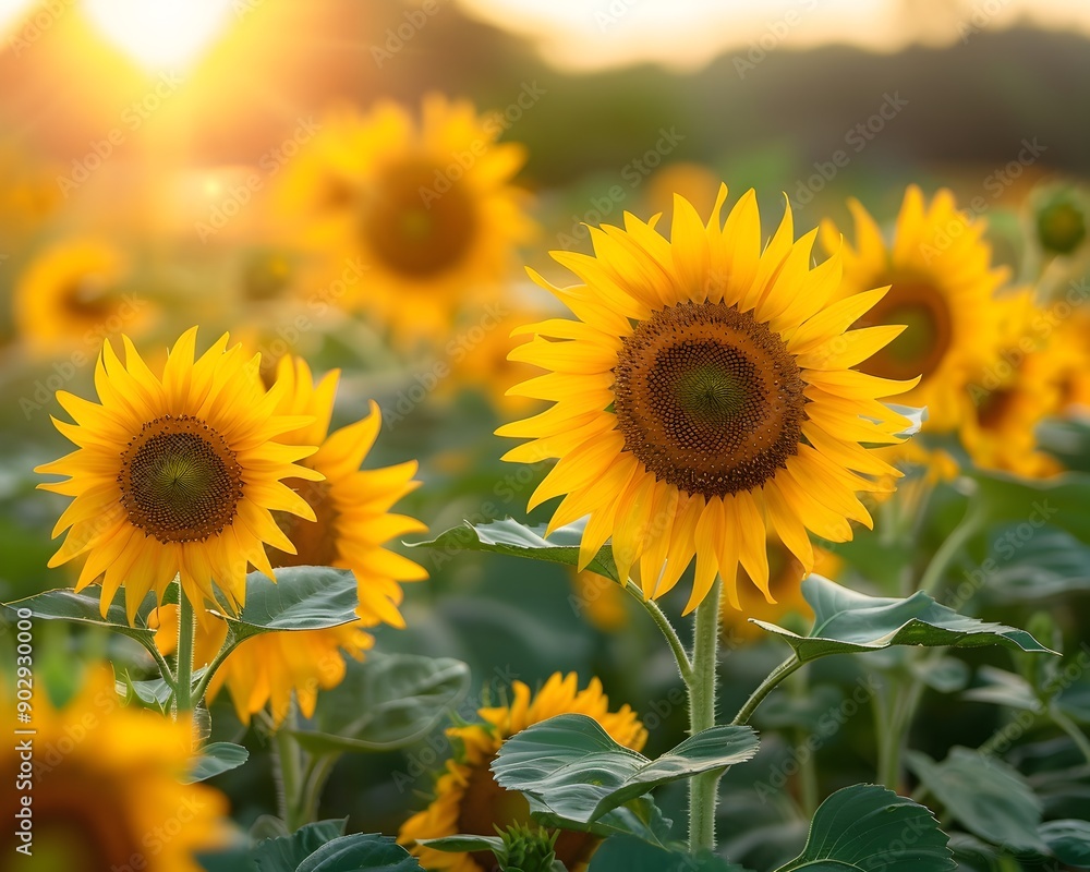 Fototapeta premium A Vibrant Field of Sunflowers Reaching Towards the Radiant Sun Symbolizing Optimism and New Beginnings