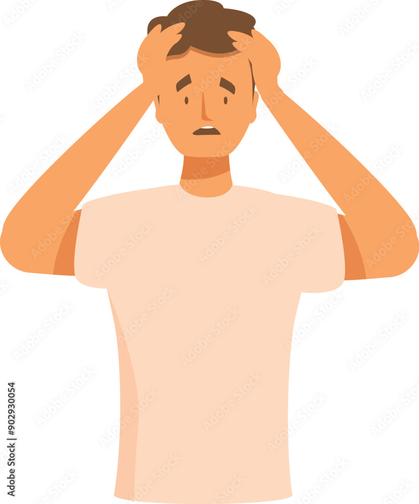 Fototapeta premium Young man is experiencing frustration and holding his head with his hands
