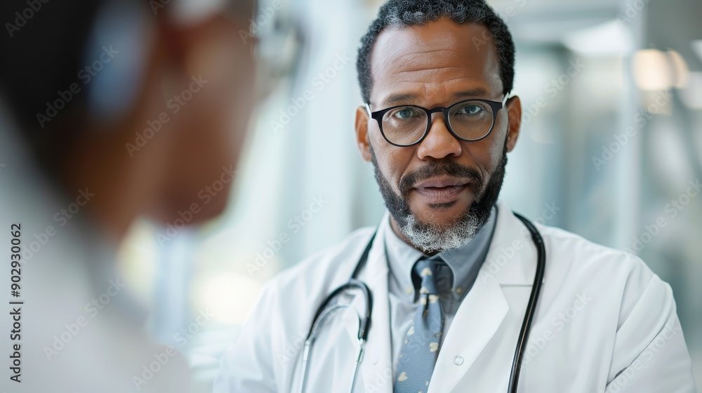 A professional middle-aged male doctor with glasses, wearing a white coat and a stethoscope, appears engaged in a medical discussion in a bright clinical setting. A professional middle-aged male doctor with glasses, wearing a white coat and a stethoscope, appears engaged in a medical discussion in a bright clinical setting.