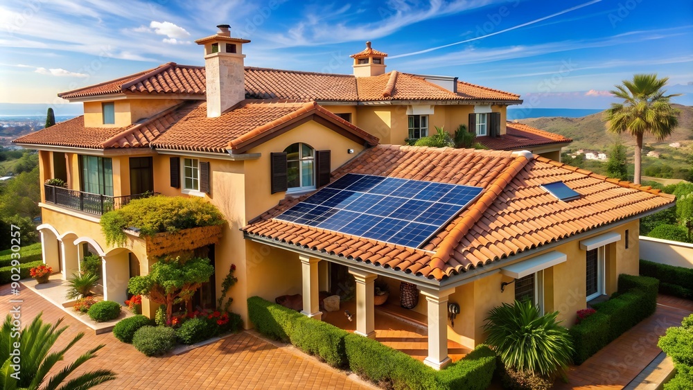 Mediterranean Villa with Sun-Kissed Solar Panels AI Generated Mediterranean Villa with Sun-Kissed Solar Panels AI Generated