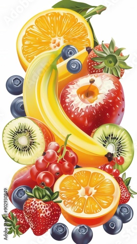 Fresh Fruits on White Background. High Detail photo