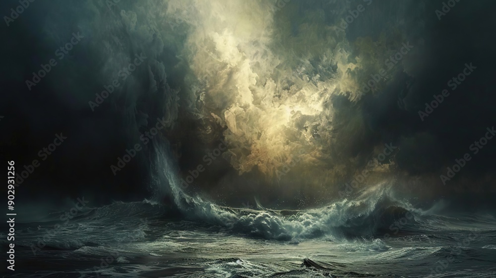 Obraz premium Stormy Seas and Dramatic Skies: A Moody Ocean Landscape