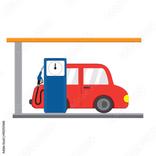 Refueling a car at a gas station icon vector flat cartoon illustration, isolated design of filling a car with gasoline