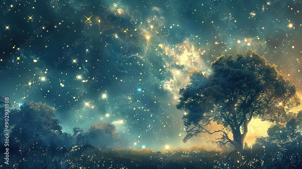 Obraz premium Starlight Forest: A Magical Night Sky Filled with Wonder and Dreams