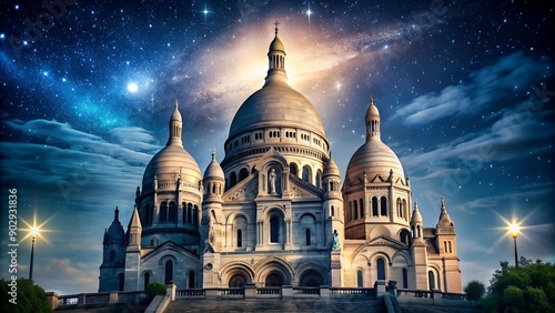 Sacr?-C?ur Basilica Bathed in Moonlight: A Parisian Tapestry of Faith and Architecture  generative AI