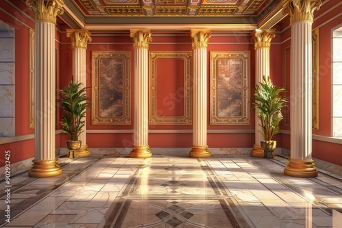 Timeless Elegance. Ancient Greece architecture columns in modern interior design concept photo