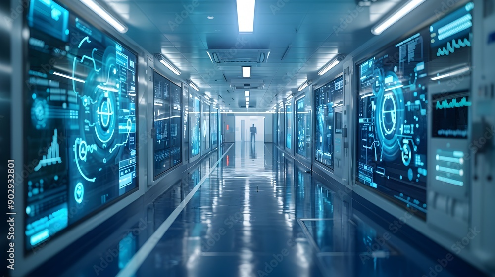 Fototapeta premium Futuristic Cyber Hospital with Holographic Interfaces and Digital Environments