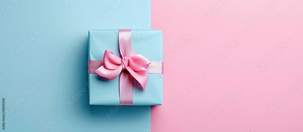 Top view of a web banner featuring a traditional blue and pink background adorned with a gift box pink bows designed for content with plenty of space for text or images. Creative banner Top view of a web banner featuring a traditional blue and pink background adorned with a gift box pink bows designed for content with plenty of space for text or images. Creative banner