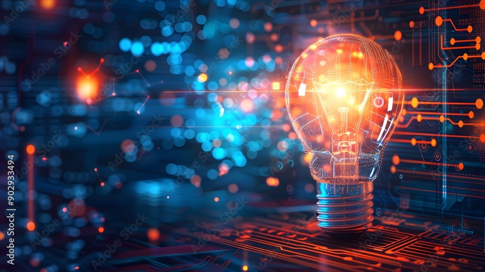 Illuminating Innovation: A Futuristic Light Bulb Amidst Digital Circuitry Illuminating Innovation: A Futuristic Light Bulb Amidst Digital Circuitry