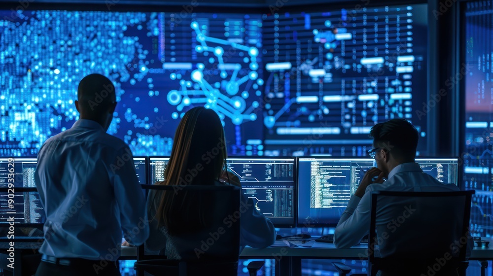A team discussing network security strategies A team discussing network security strategies