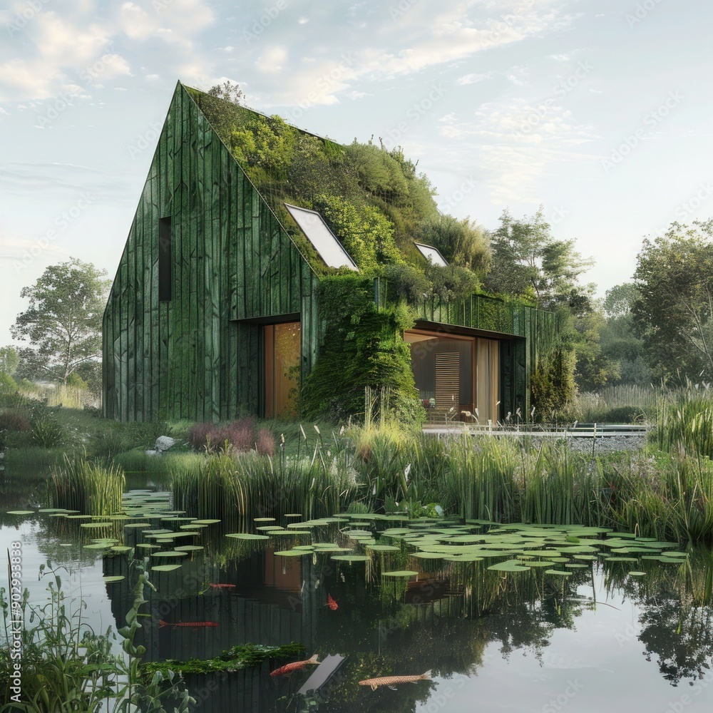 A garden house with a coffee shop and a koi pond. A garden house with a coffee shop and a koi pond.