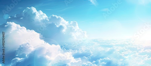 The expansive blue sky with fluffy clouds creates a serene ambiance in a copy space image