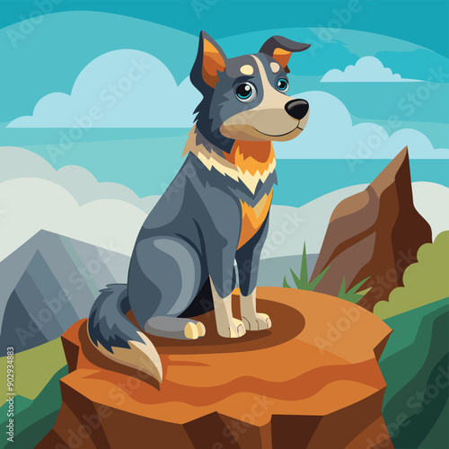 Dog Sitting on a cliff vector art